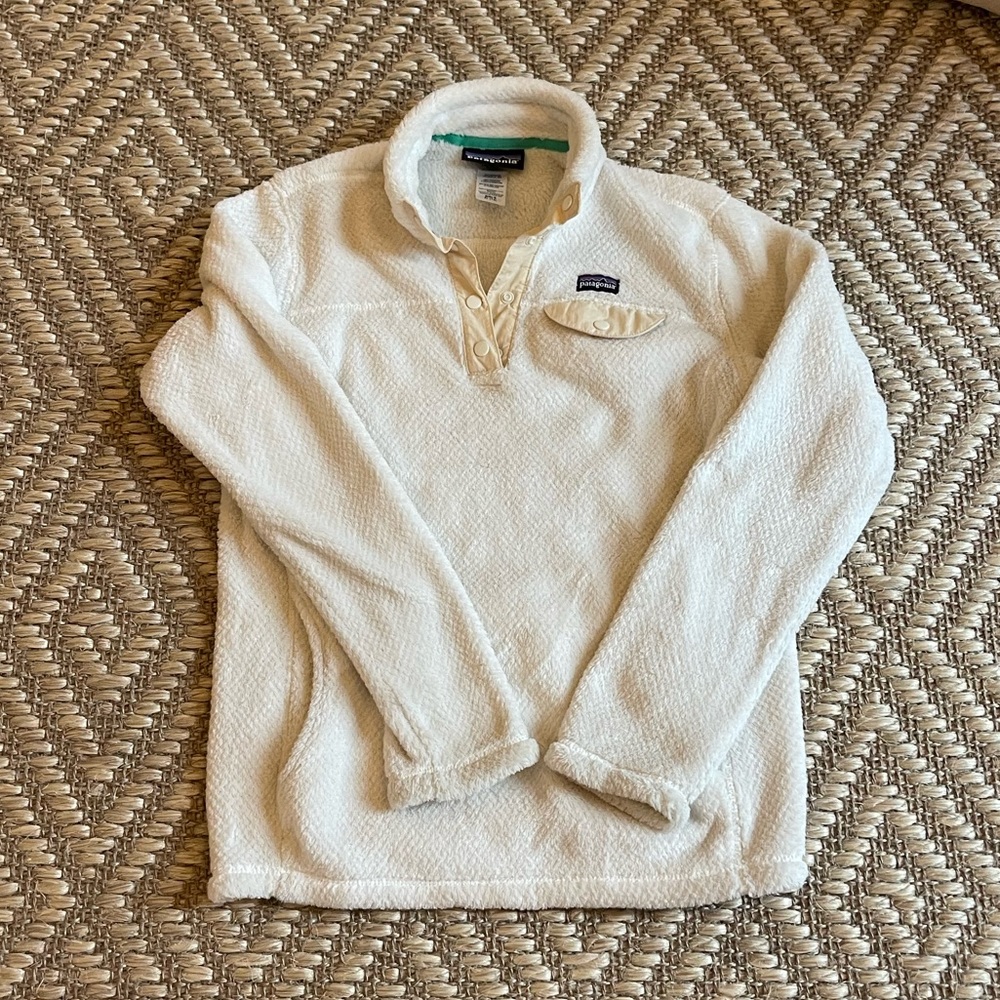 Girls Patagonia snap-T fleece re-tool / los gatos pullover color ivory